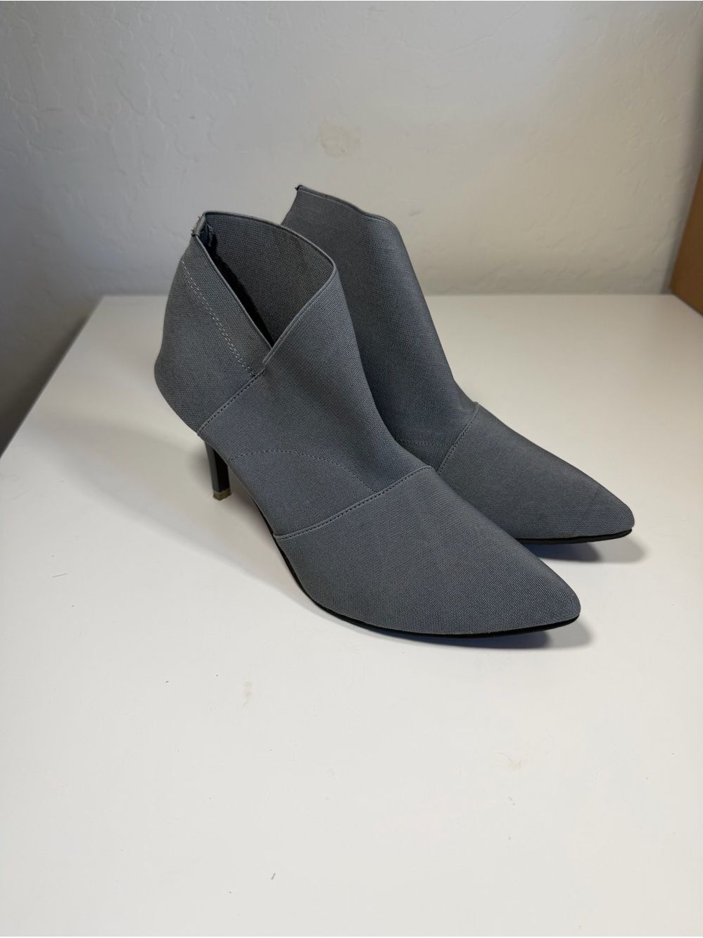Vero Cuoio Italian Grey Canvas Stretch Pointed Toe Ankle Booties Stiletto Heels